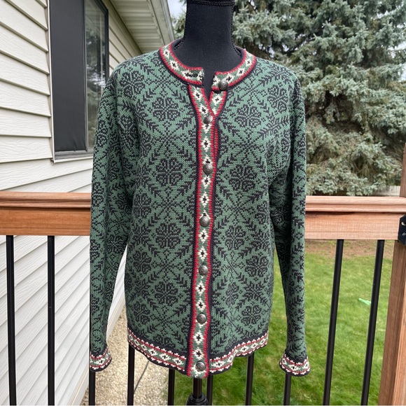 LL Bean Womens Vintage Fair Isle Cotton Nordic Cardigan Sweater Size Medium - Picture 11 of 14